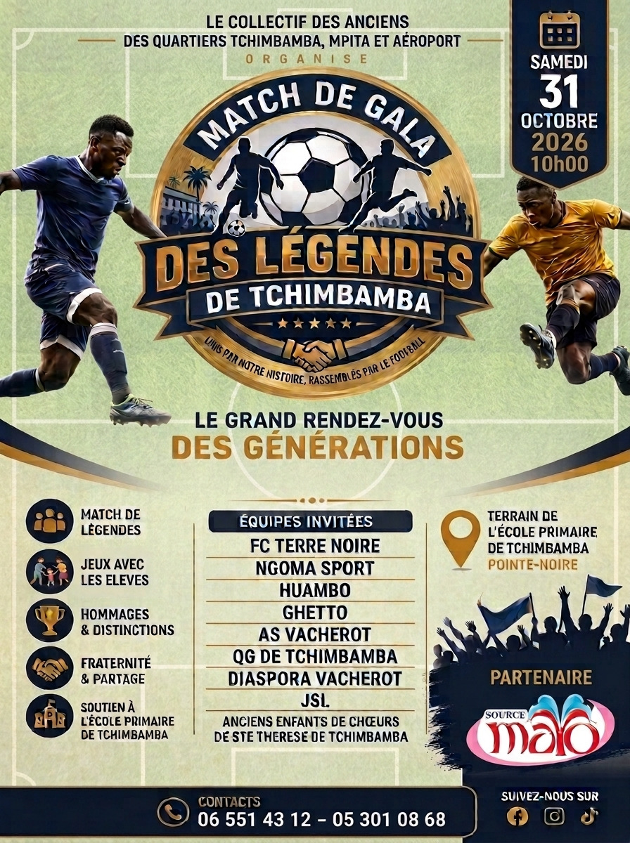 Affiche officielle du Match de Gala des Légendes de Tchimbamba, le 31 octobre 2026